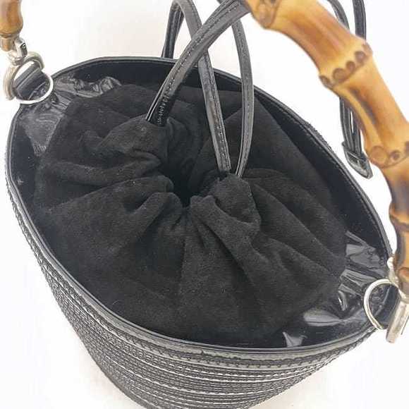 Gucci Bamboo Drawstring Handbag Patent Leather Suede Black Beige - Picture 5 of 10